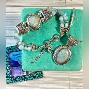 Carolyn Pollack Milky Aquamarine Necklace and Bracelet Set